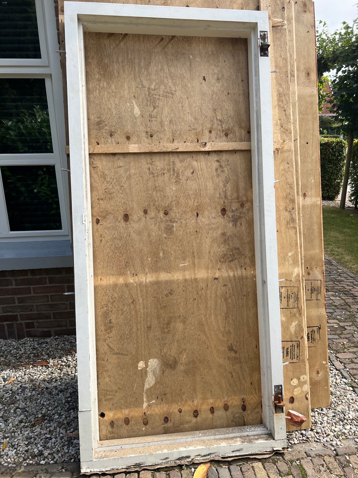 Gebruikt kozijn met deur, hout, 190x80 cm, Doe-het-zelf en Verbouw, Deuren en Horren, Ophalen, Gebruikt, 80 tot 100 cm, Buitendeur
