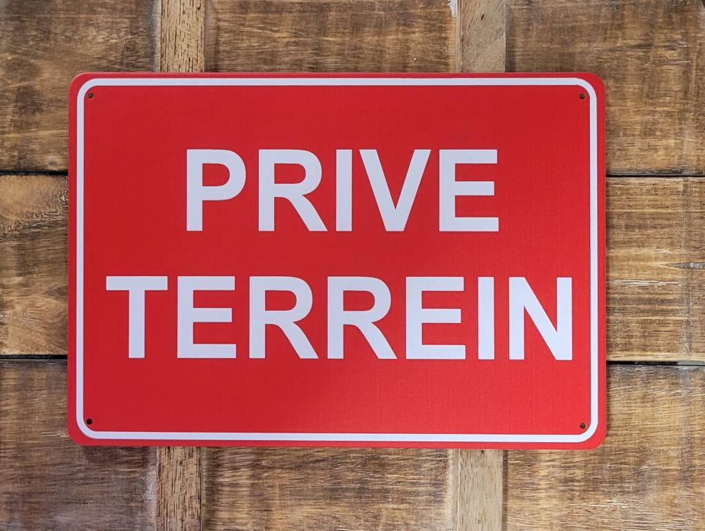 Prive Terrein rood reclamebord van metaal wandbord decoratie, Info@deconoord.nl, Deco Noord, Nieuw, Ophalen of Verzenden