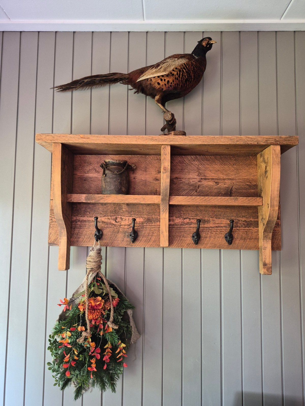 Houten wandkapstok met plank - 54x100 cm, Gebruikt, Minder dan 100 cm, Hout, Ophalen