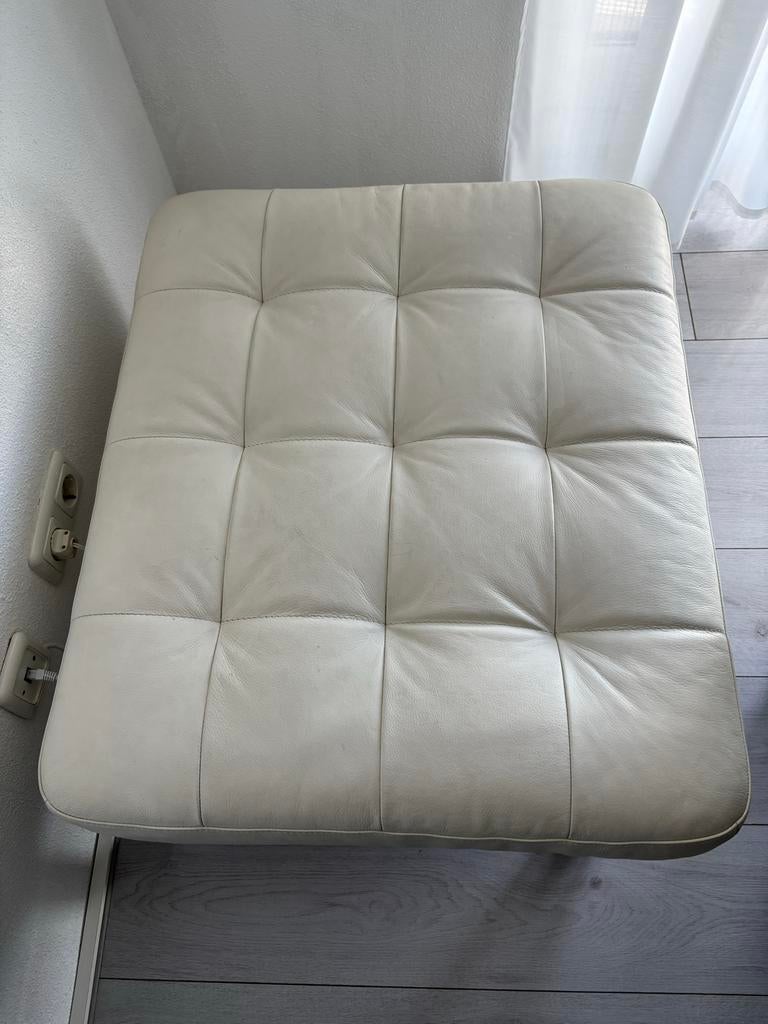 Leren poef - Crème/Wit - Vierkant, Ophalen, Gebruikt, Vierkant, 50 tot 75 cm