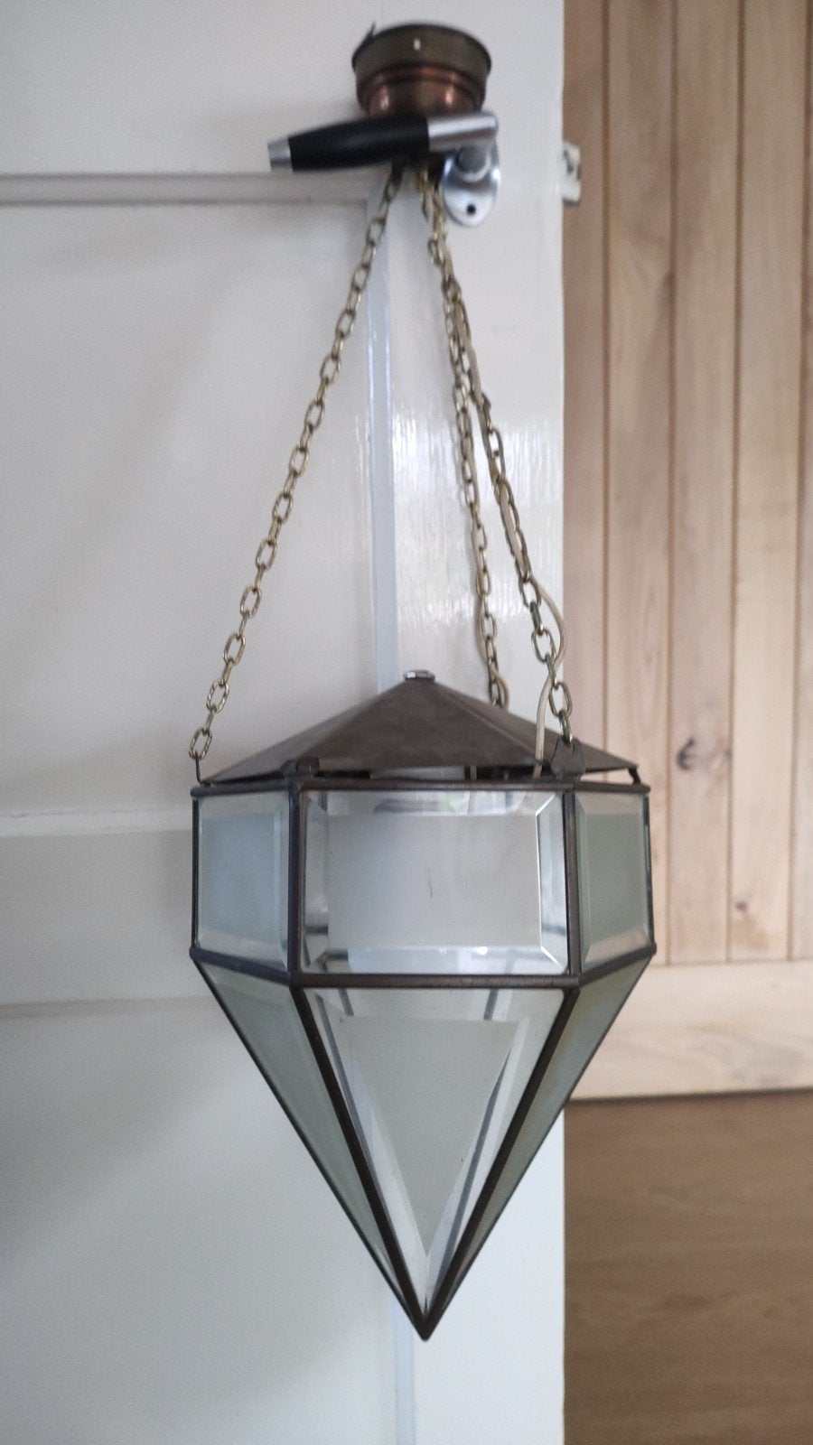 Vintage hanglamp met facetgeslepen glas, Ophalen of Verzenden