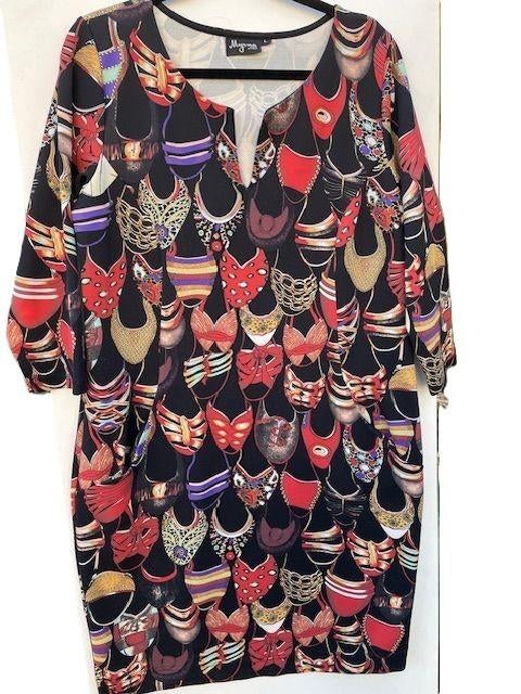 ZGAN Jurk Myrna by Ned, schoenmotief, ¾ mouw, maat L, Zwart, Maat 42/44 (L), Zo goed als nieuw, Knielengte