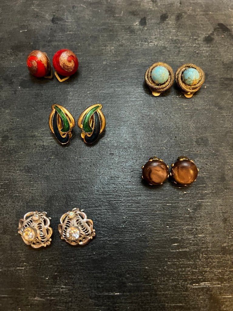 Vintage antiek oorclips boho Venetiaans glas costume jewelry, Overige materialen, Ophalen of Verzenden, Zo goed als nieuw, Goud