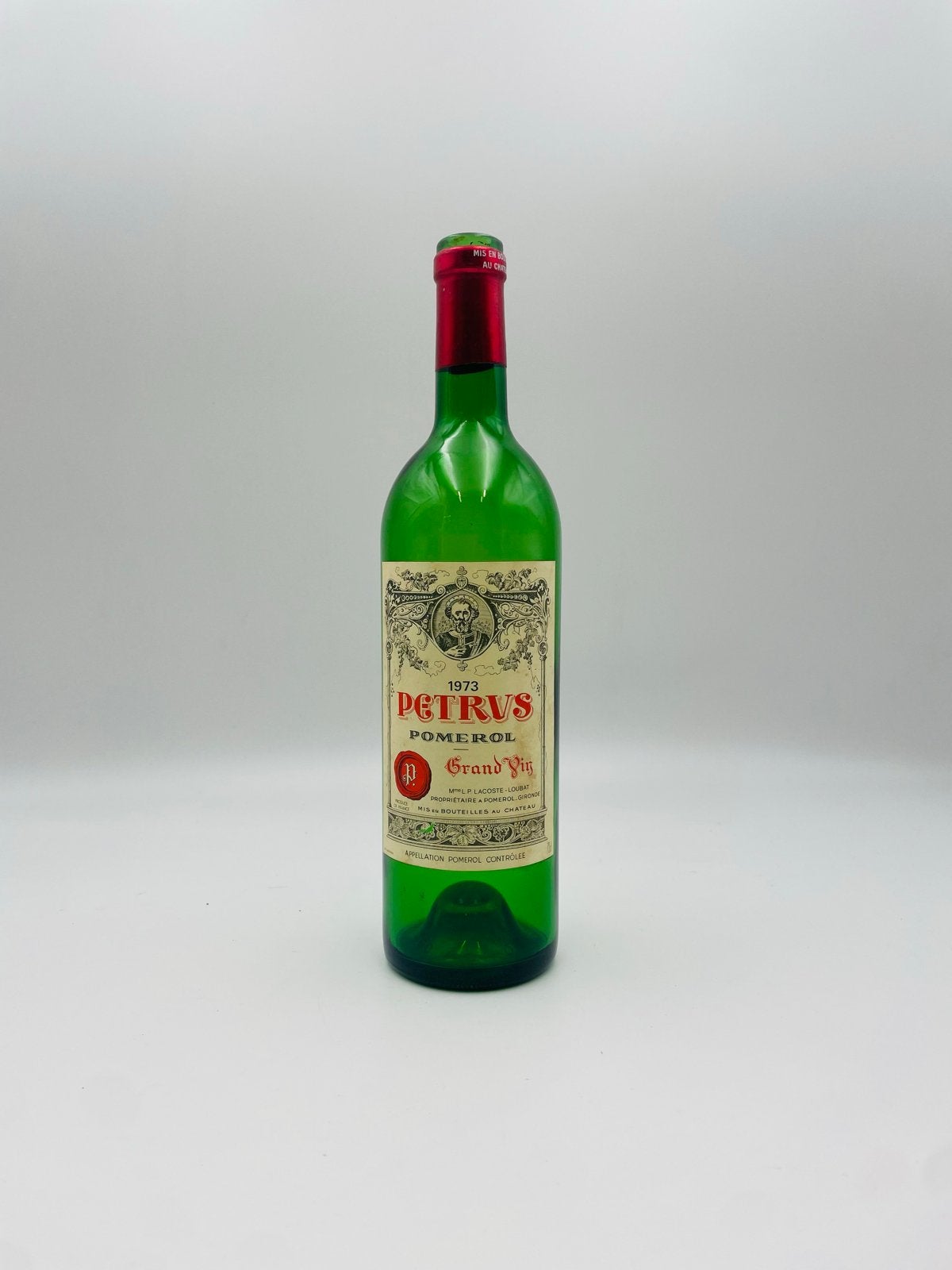 Lege Petrus 1973 Pomerol wijnfles - Decoratie/Verzamelaar, Ophalen of Verzenden, Gebruikt, Frankrijk, Rode wijn