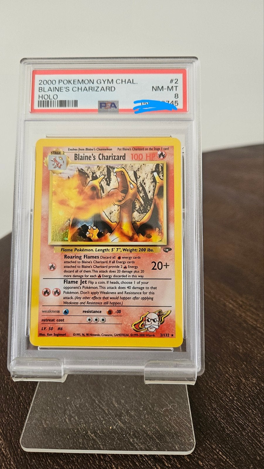 Blaine's Charizard Holo PSA 8 NM-MT Pokémon Gym Challenge, Ophalen of Verzenden