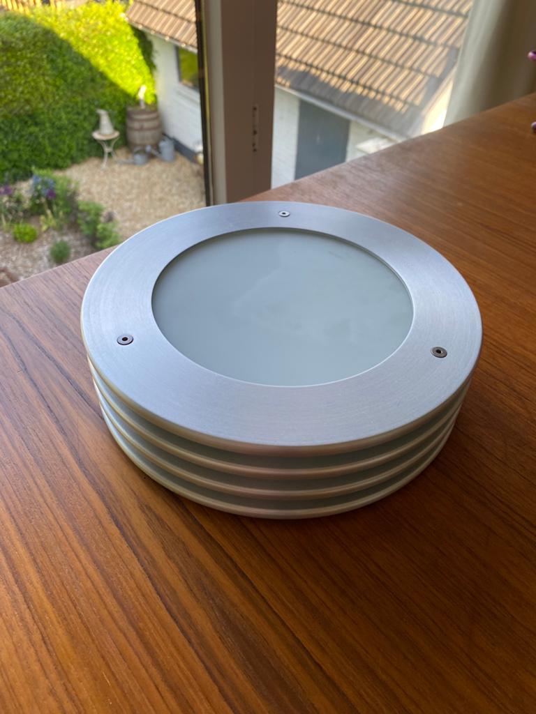 Vintage Dijkstra ronde rvs wandlamp lamp, Ophalen of Verzenden, Zo goed als nieuw, Glas