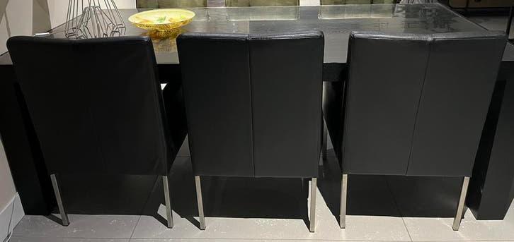 6 eettafel stoelen van zwart leer., Ophalen, Zwart, Leer, Zo goed als nieuw