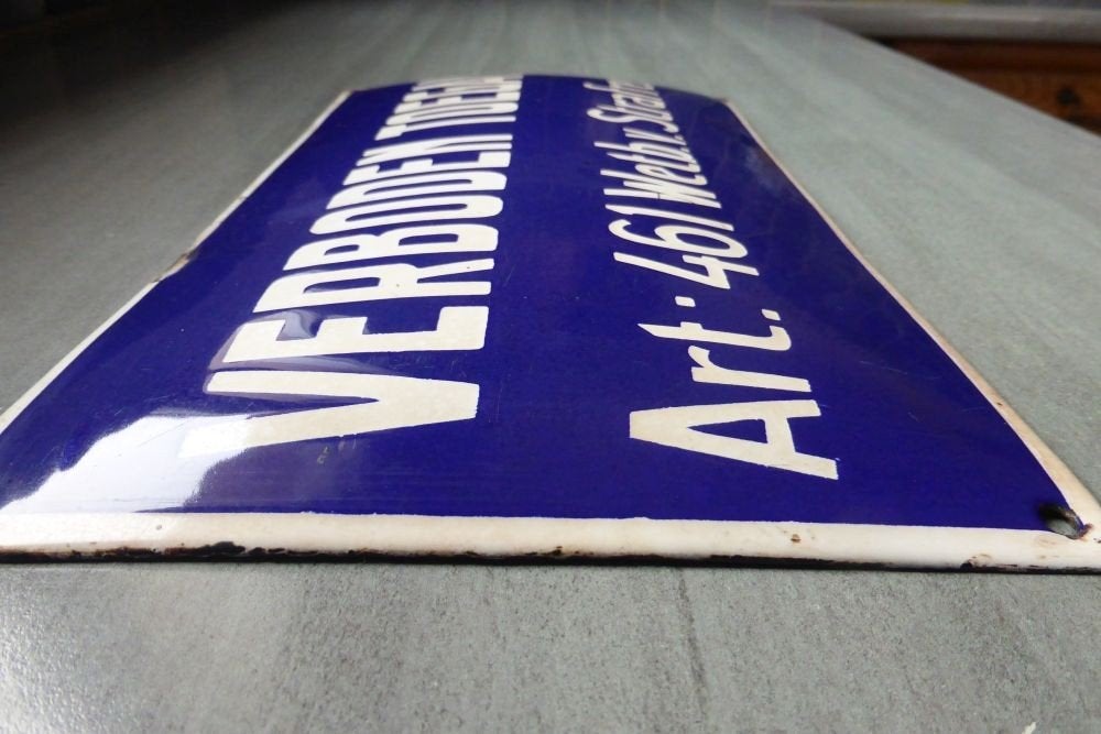Emaille bord “Verboden Toegang” met bolling (vóór 1940)., Verzenden, Gebruikt, Reclamebord