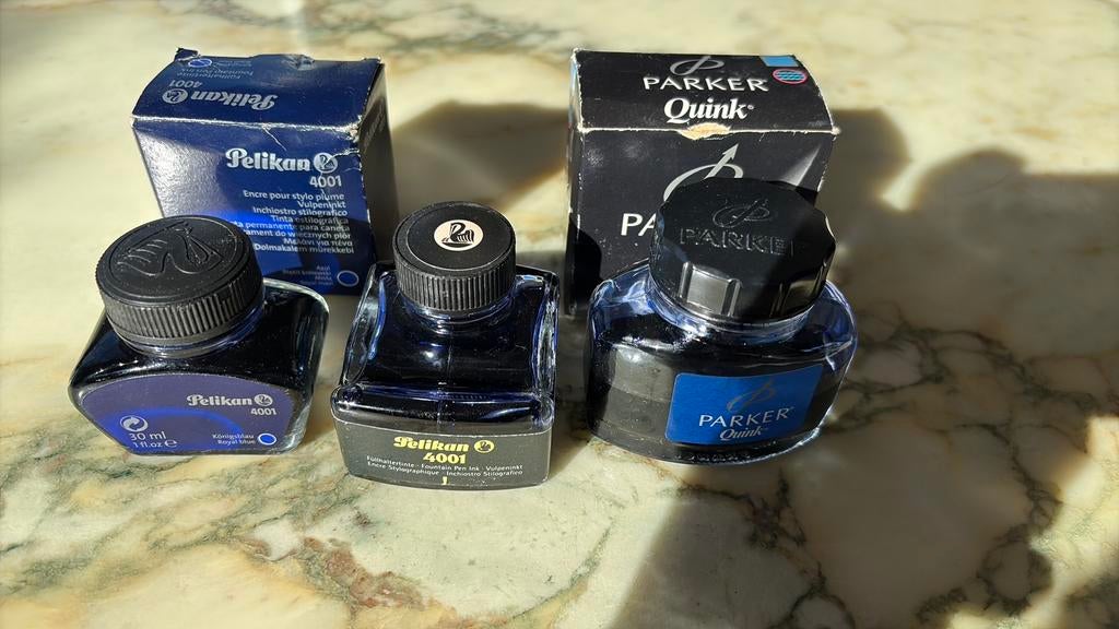 3 x Vulpen inkt  2 x Pelikan en 1 x Parker blauw, Ophalen, Zo goed als nieuw, Vulpen, Parker