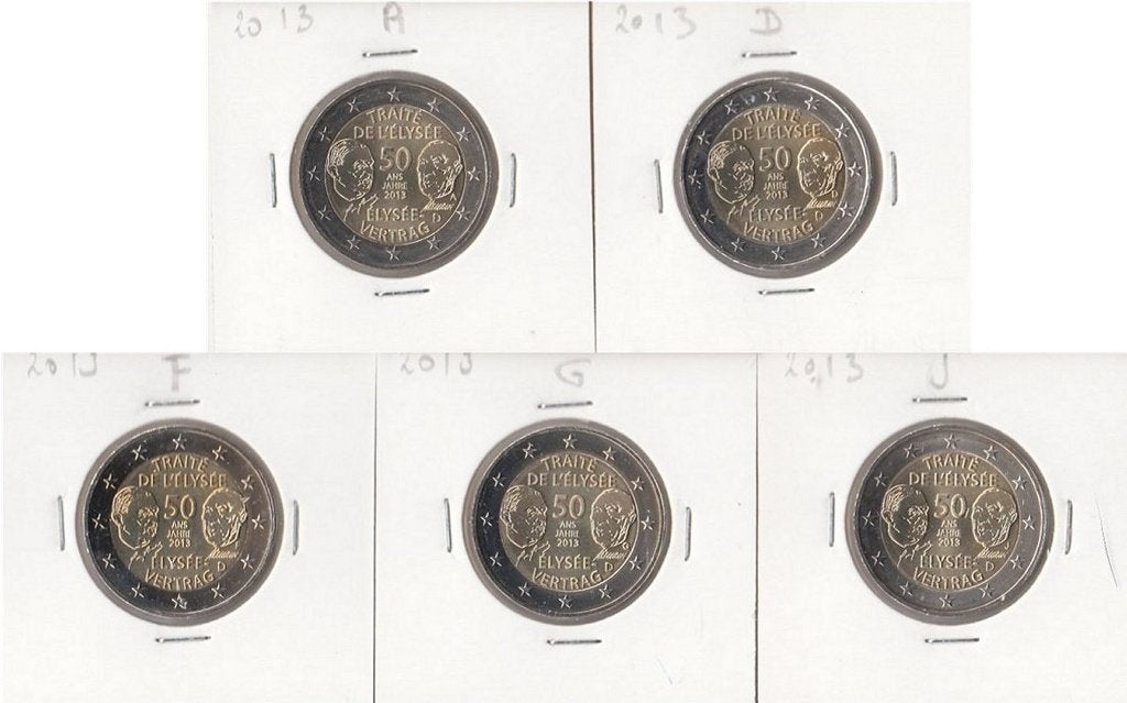 Duitsland 2 Euro Set "Elysée-Vertrag' 2013 letters A-D-F-G-J, Postzegels en Munten, Munten | Europa | Euromunten, Ophalen of Verzenden