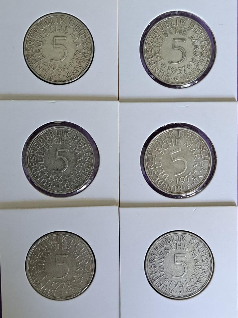 Duitsland 6x 5 mark silberadlers, Ophalen of Verzenden, Duitsland, Setje, Zilver