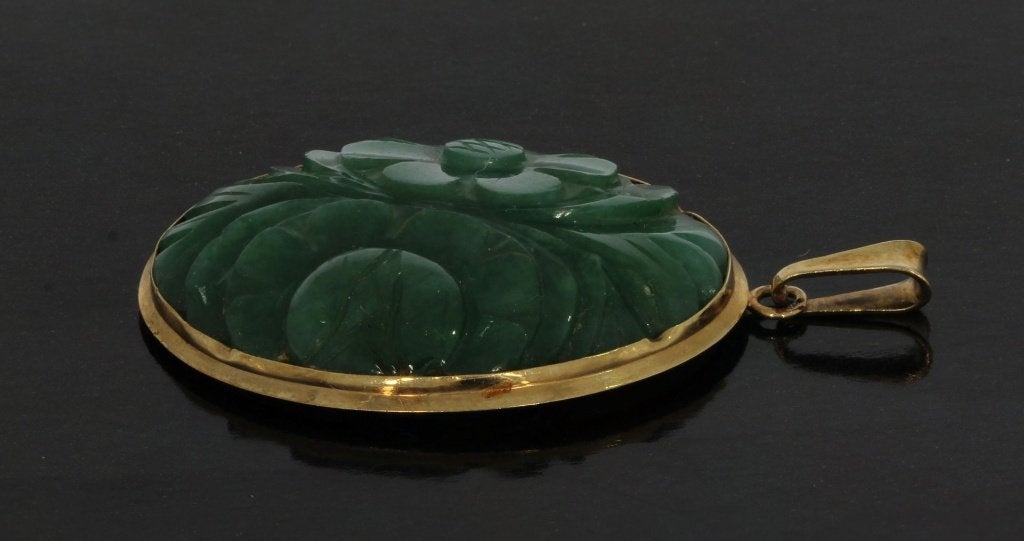 Jade nefriet exclusieve 14k gouden bloem hanger ketting dame, Voordeelsieraden, Ophalen of Verzenden, Zo goed als nieuw, Info@voordeelsieraden.nl