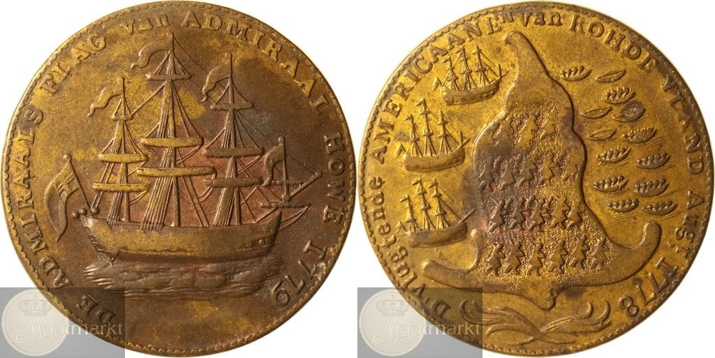 Amerika - Historiepenning 1778-1779 'Rhode Eiland Schip', Ophalen of Verzenden, Overige materialen, Buitenland