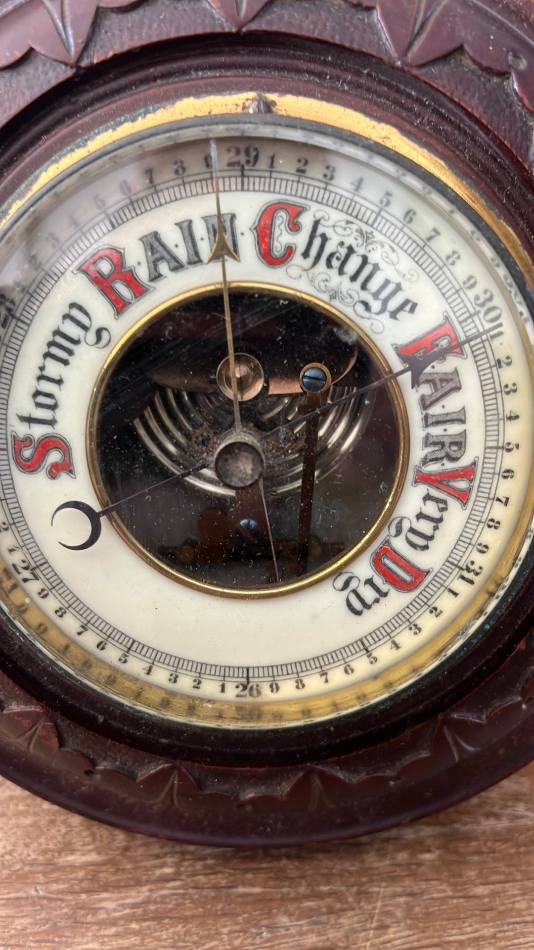 Oude Engelse Barometer (ongeveer1920) diameter 18cm, Audio, Tv en Foto, Weerstations en Barometers, Ophalen of Verzenden, Gebruikt