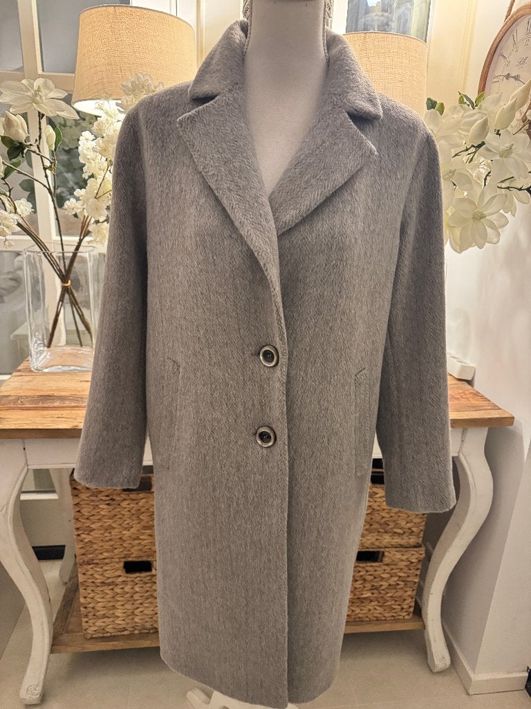 Chique, Zilver-Grijze alpaca/lama-jas Comma, 36-38, ZGAN., Kleding | Dames, Jassen | Winter, Verzenden, Zo goed als nieuw, Maat 38/40 (M)