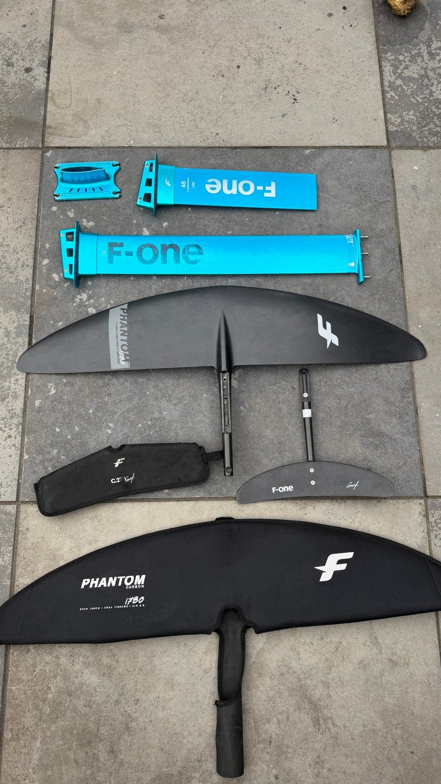 F-One Phantom 1780 foil set met 75cm en 45cm aluminium mast, Ophalen, Gebruikt, Overige typen, Met vinnen