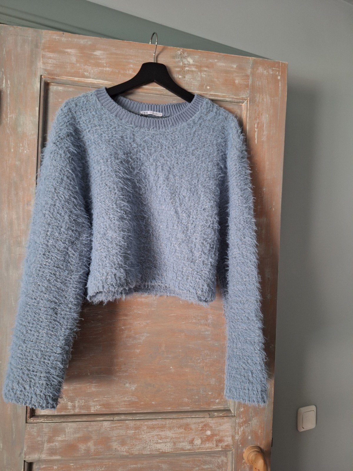 Zara cropped pluizige trui maat L zacht blauw, Maat 38/40 (M), Blauw, Zara, Ophalen of Verzenden