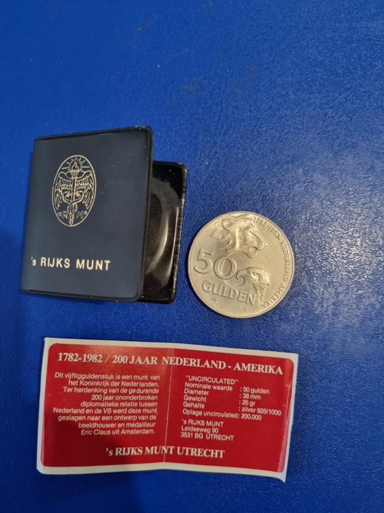 Zilveren (50 Gulden)BEATRIX 1982  200 JAAR NEDERLAND-AMERiKA, Postzegels en Munten, Munten | Nederland, Ophalen of Verzenden, Koningin Beatrix