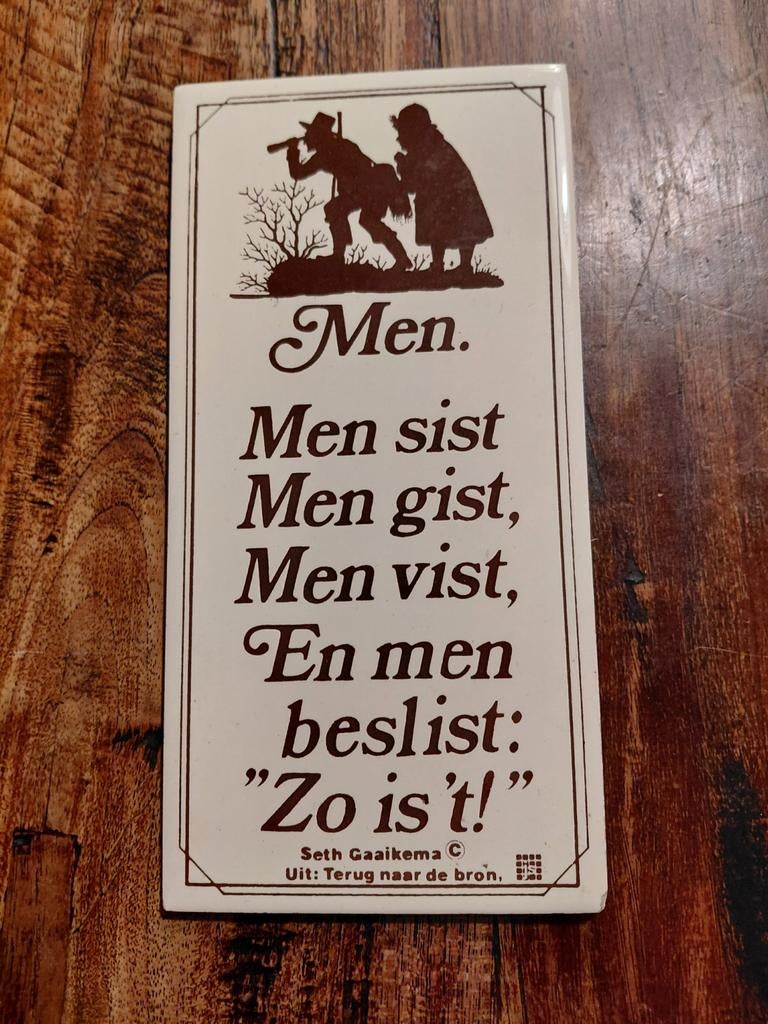 Tegeltje met tekst "Men", Ophalen of Verzenden