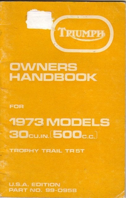 Triumph Trophy Trial TR5T 1973 Owners Handbook (5758z), Motoren, Verzenden, Triumph