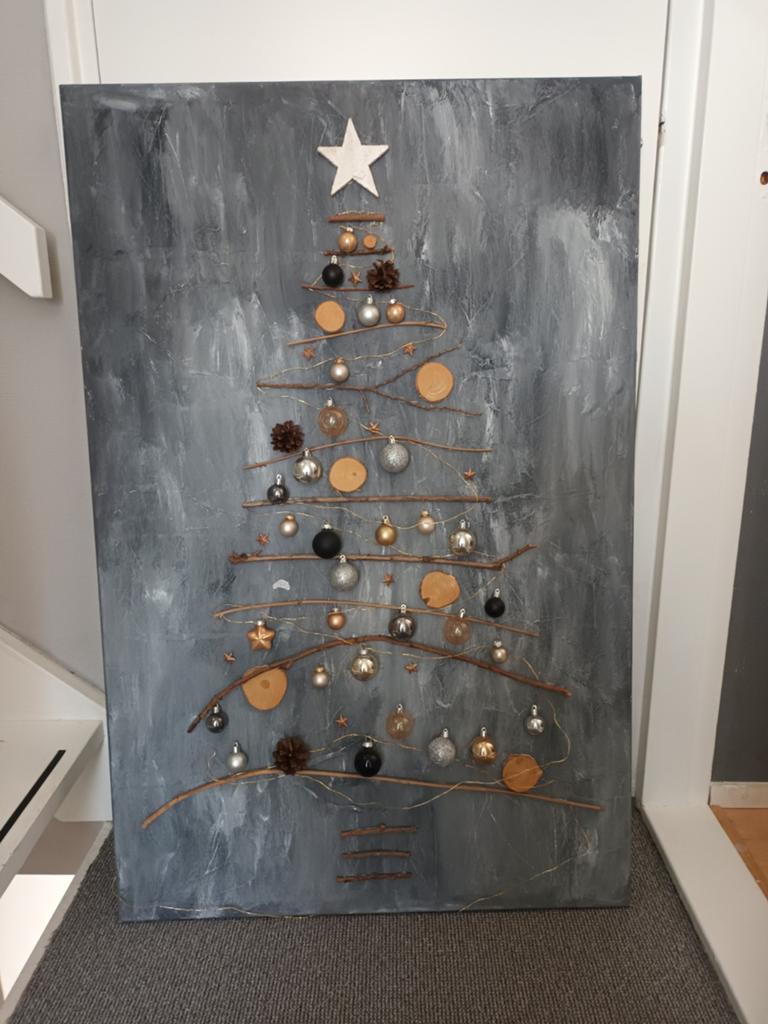 Kerstboom schilderij met batterijverlichting, Hout, Ophalen of Verzenden, Grijs, Landelijk