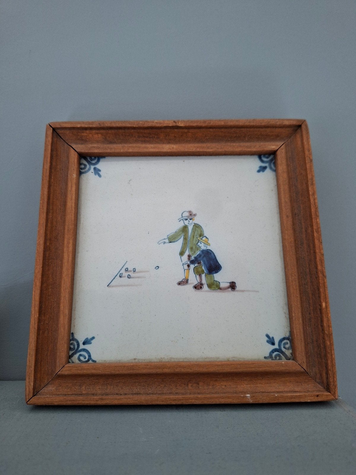 Oud-Hollandse tegel in lijst - Makkum, handgeschilderd, Ophalen of Verzenden