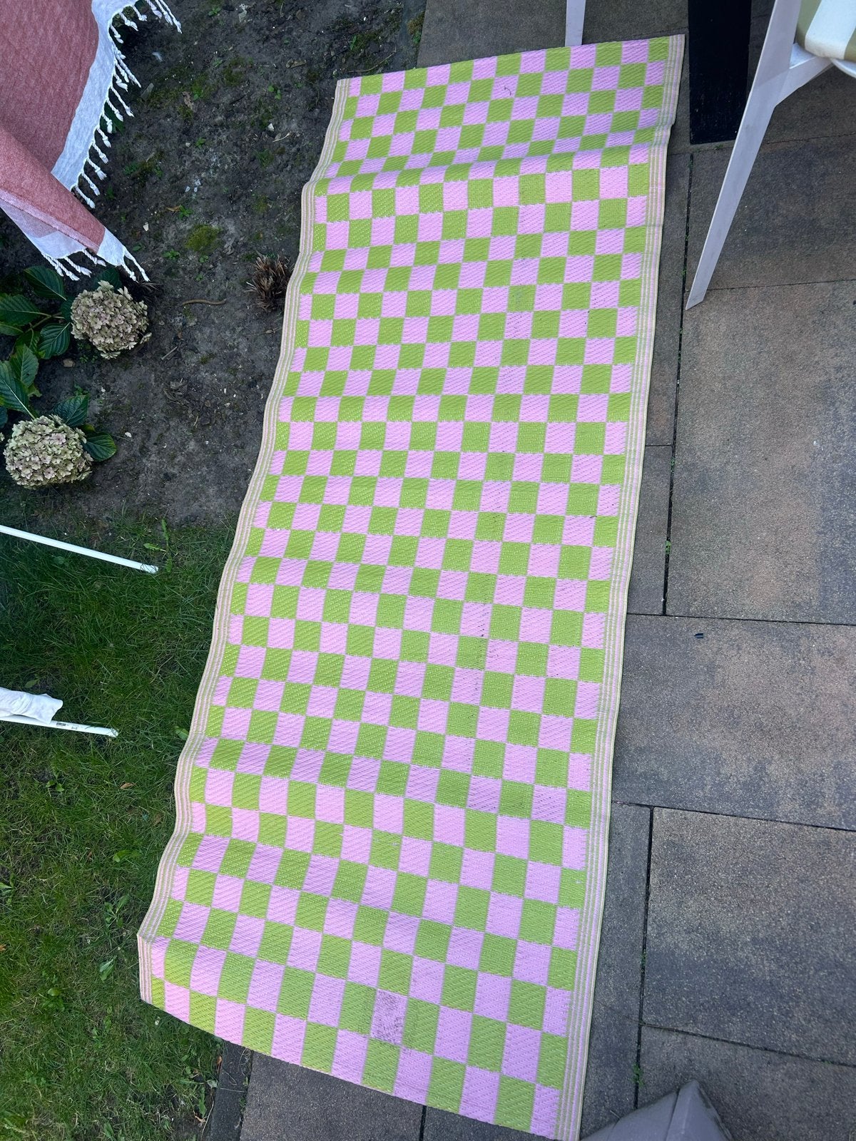 Tuinkleed Kwantum 75x200cm - Roze/Groen geblokt, Ophalen, Gebruikt, 200 cm of meer, 50 tot 100 cm