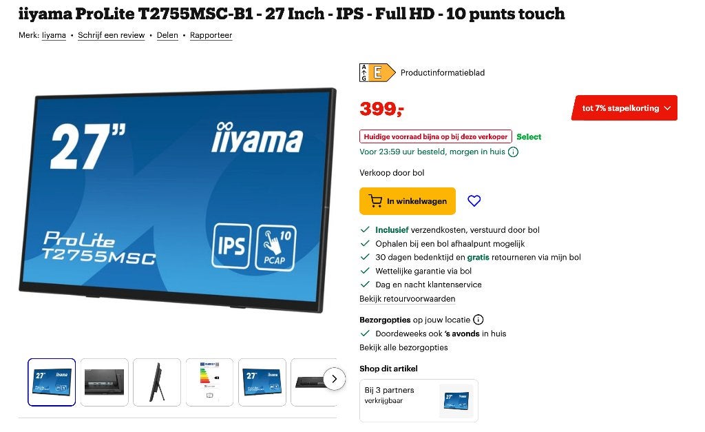 monitor prolite t2752msc orginele doos (alleen ophalen), Ophalen, Full HD, Zo goed als nieuw, LED