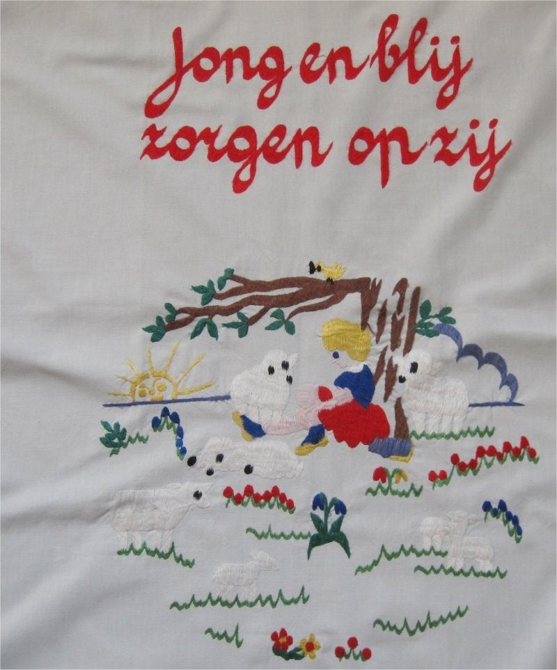 Overhanddoek Jong en Blij, Zorgen Opzij, Antiek en Kunst, Antiek | Keukenbenodigdheden, Ophalen of Verzenden