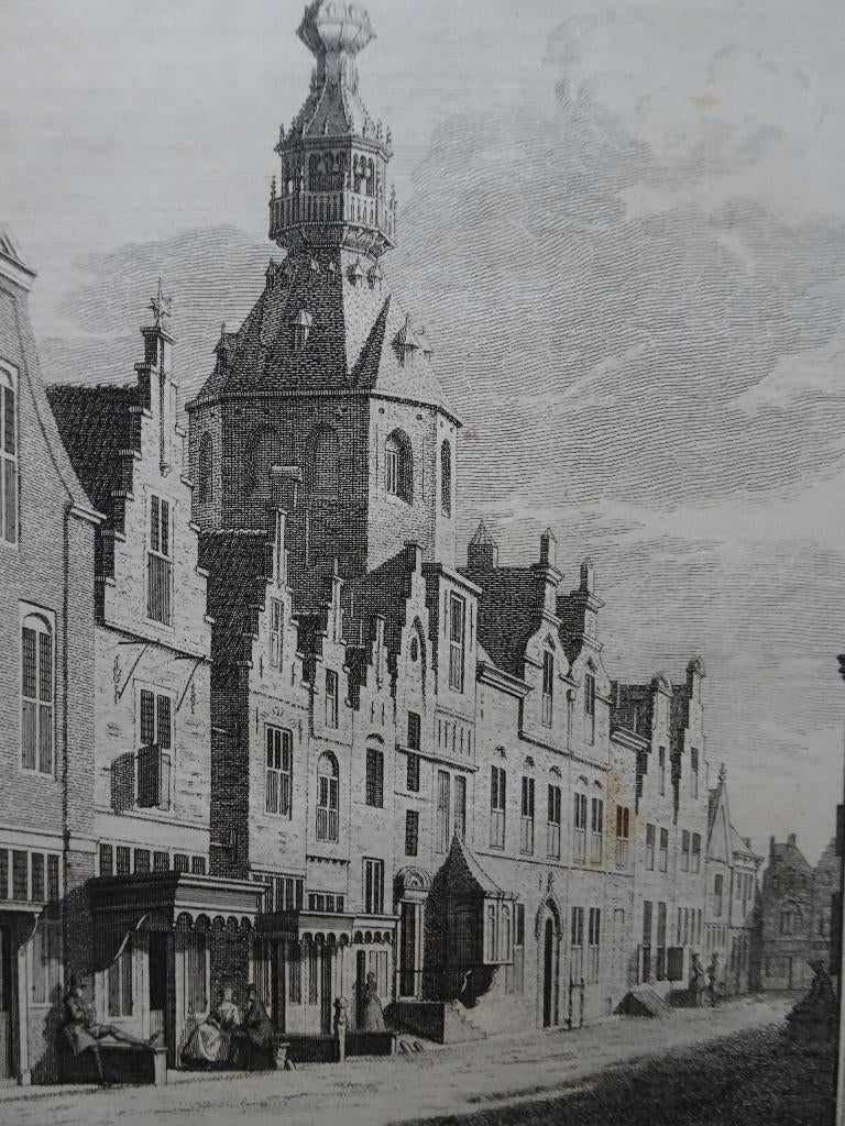 Gravure stadhuis Zierikzee, JC Philips Tirion 1747, Verzenden, Stadsgezicht, Gravure, Origineel
