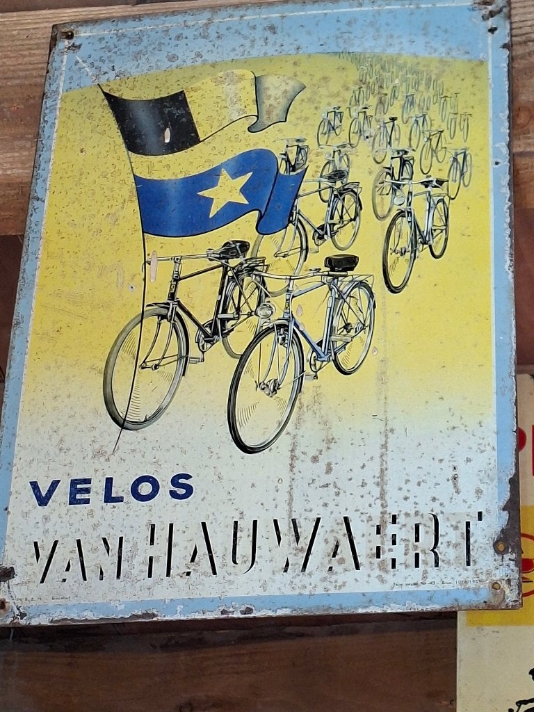 Oude reclame Van Hauwaert velos 35 cm op 50 cm, Ophalen, Gebruikt, Reclamebord