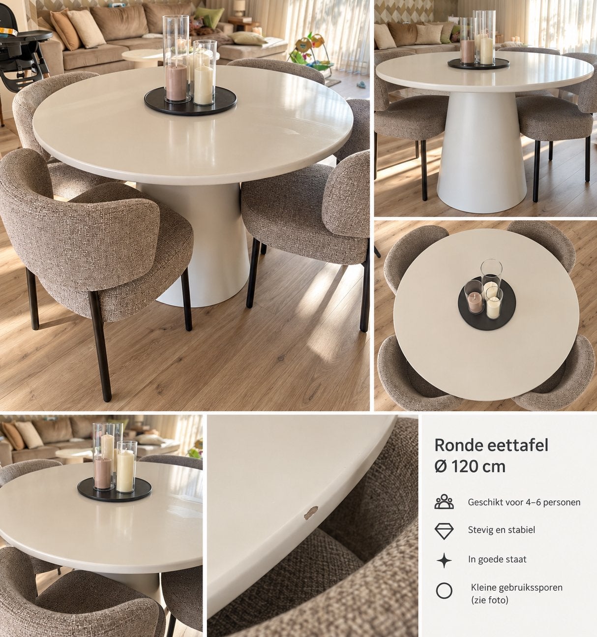 Ronde eettafel Ø 120 cm 4-6 personen z.s.m ophalen!, Huis en Inrichting, Ophalen, Gebruikt, 100 tot 150 cm, Rond