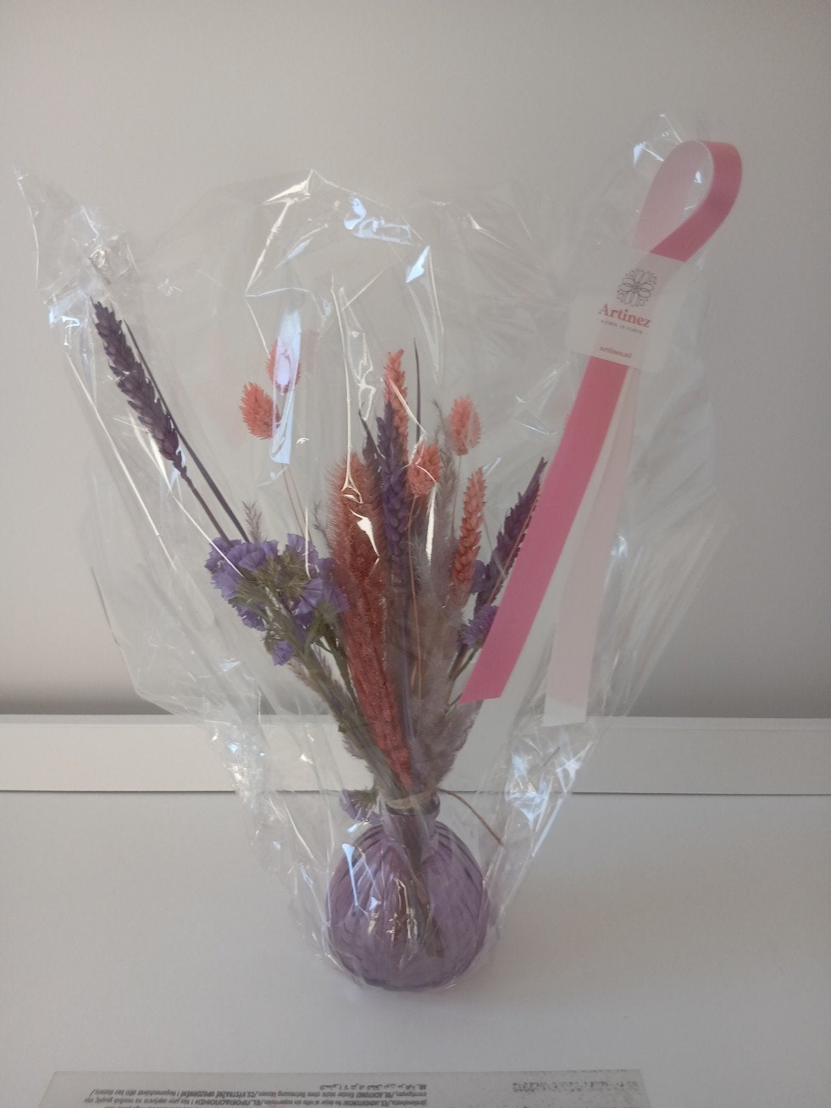 Artinez Droogbloemen Boeket met Paarse Vaas, Meerkleurig, Nieuw, Ophalen of Verzenden, Glas