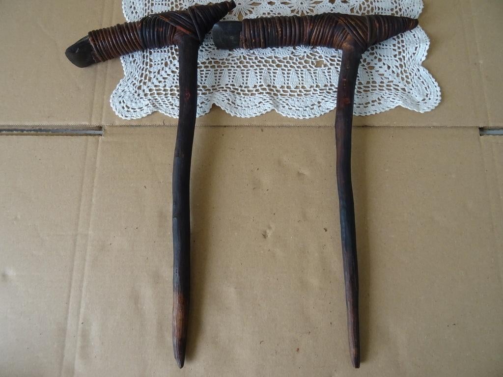 Inheemse bijl set bijlen Asmat Papoea Nieuw Guinea 36cm, Antiek en Kunst, Ophalen of Verzenden
