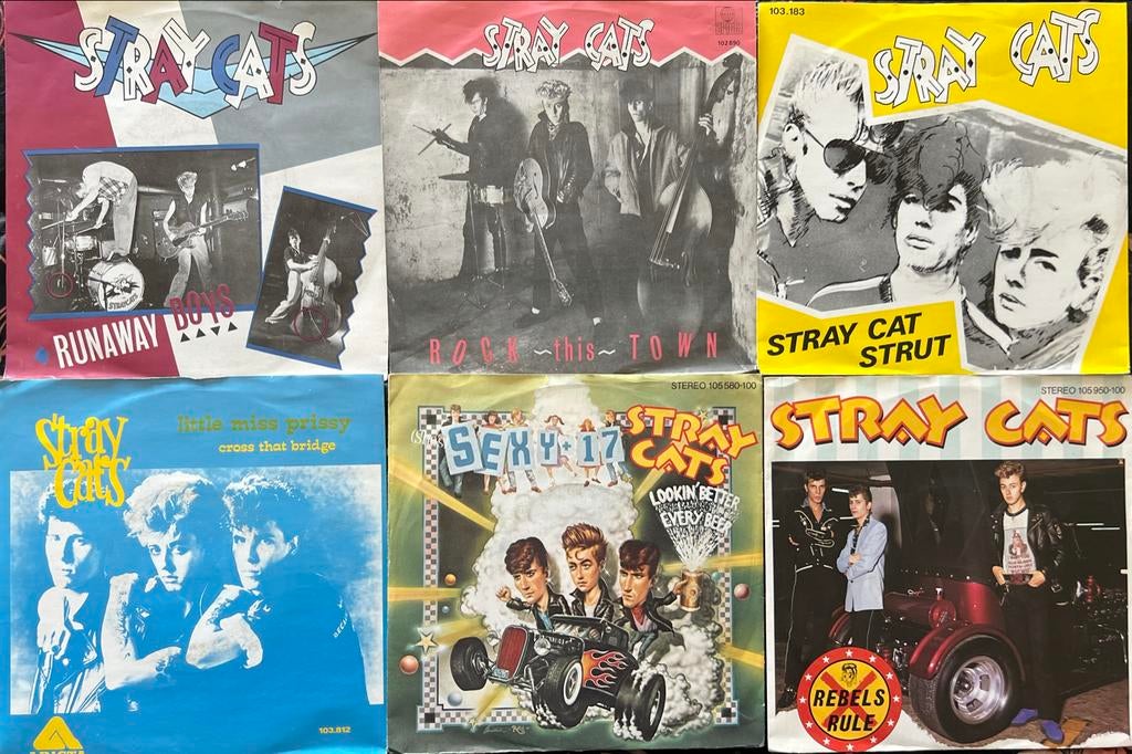 LOT 6 vinyl singles van de ROCKABILLYBAND STRAY CATS, Cd's en Dvd's, Vinyl Singles, Gebruikt, 7 inch, Rock en Metal, Single