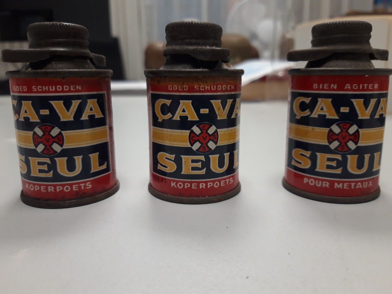 Set van 3 Vintage CA-VA-SEUL Koperpoets Blikjes, Verzamelen, Ophalen of Verzenden
