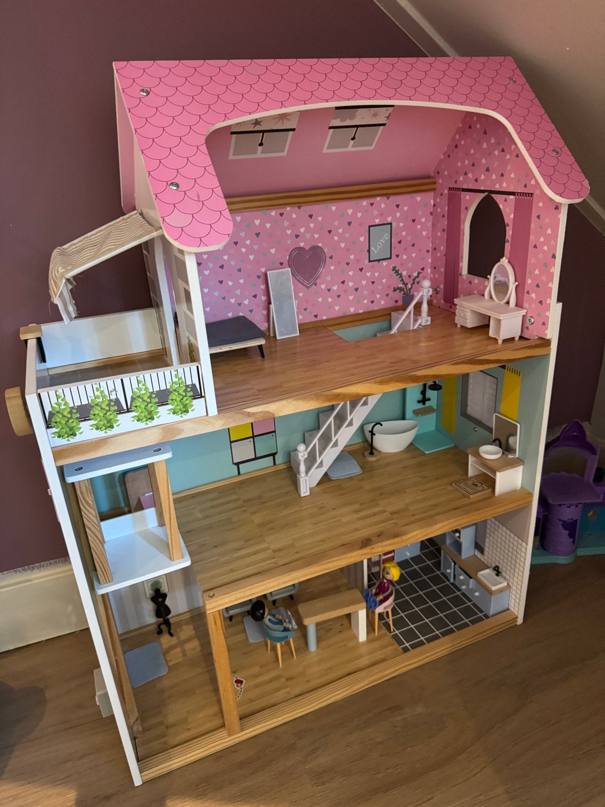 Roze Poppenhuis voor Meisjes Inclusief Accessoires, Ophalen of Verzenden, Gebruikt, Poppenhuis