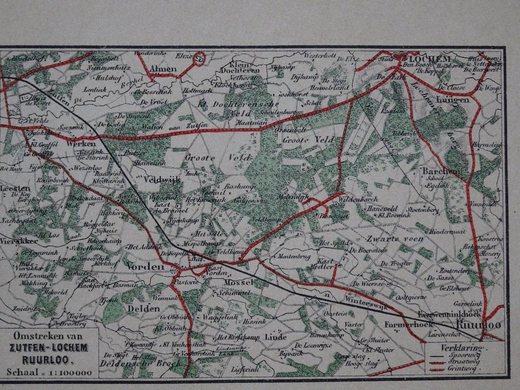 litho gemeentekaart Ruurlo, Lochem Zutphen, rond 1900, Antiek en Kunst, Kunst | Litho's en Zeefdrukken, Origineel, Verzenden, Kaarten en plattegronden