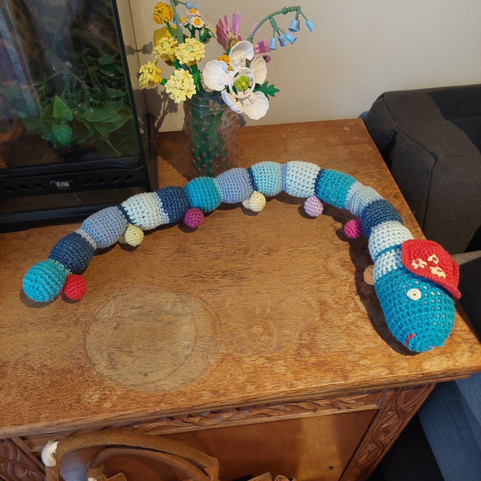 gehaakte knuffel rups, Gebruikt, Handgemaakt, Overige typen, Blauw