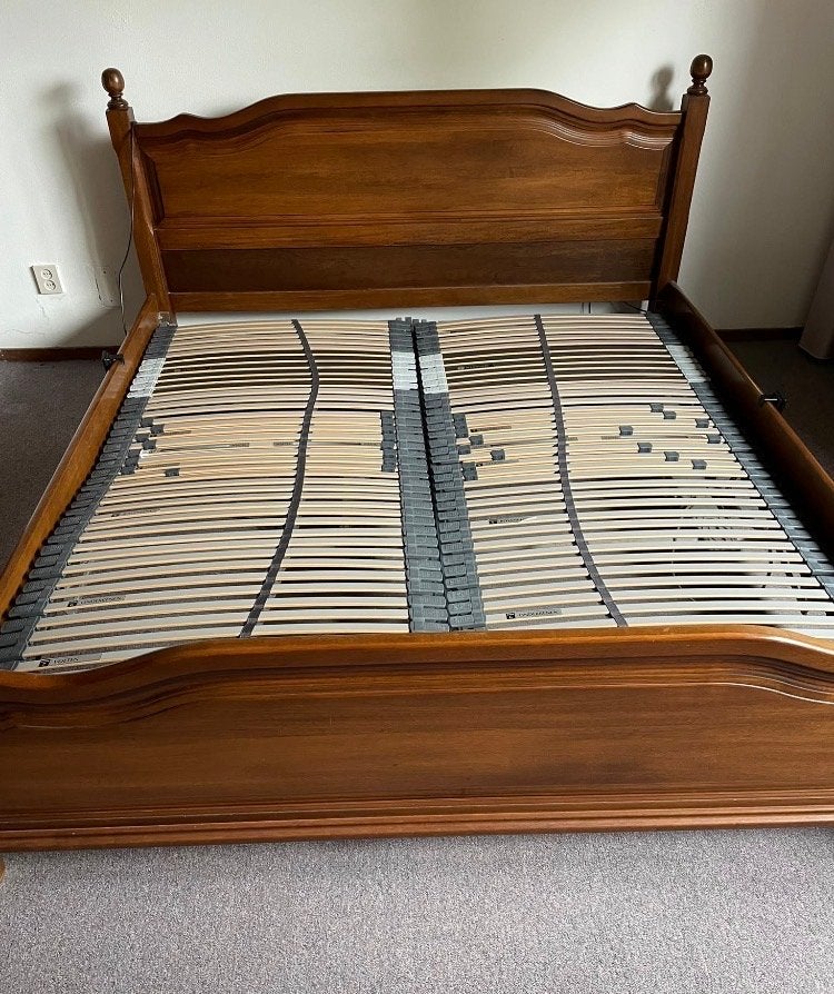 Litsjumeaux ombouw met elektrische lattenbodem, Huis en Inrichting, Ophalen, Bruin, Klassiek, Tweepersoons