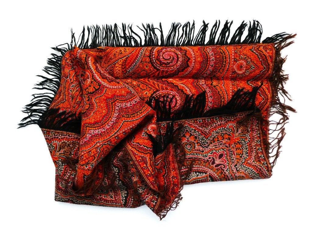 Antiek wollen worteldoek met paisley patroon 100 x 100 cm., Ophalen of Verzenden