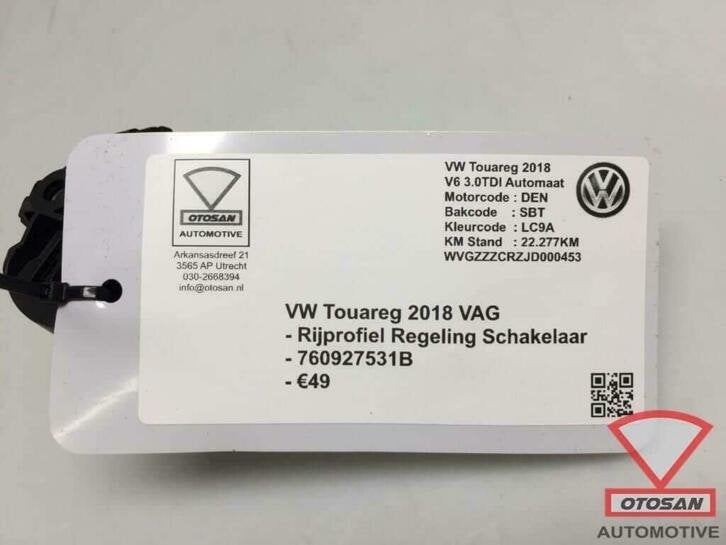vw touareg 2018 rijprofiel regeling schakelaar 760927531b, Auto-onderdelen, Transmissie en Toebehoren, Gebruikt, Volkswagen, Volkswagen AG