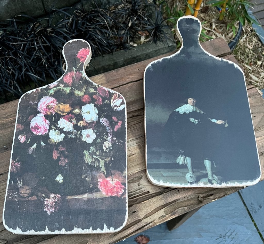 Decoratie tapas plank brocante print opdruk hout bali 36 cm, Brocante, Meerkleurig, Nieuw, Ophalen of Verzenden