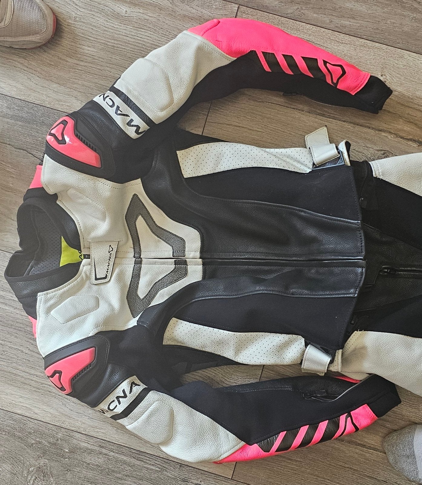Macna motorpak dames - leer, zwart/wit/roze, maat S, Ophalen, Dames, Combipak, Macna