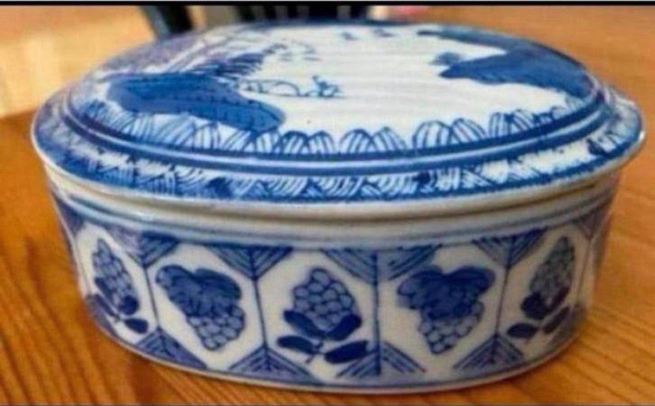 Delfts  Blauw? Lepel- doosje geglazuurd , Vintage,11X8 cm, Ophalen of Verzenden