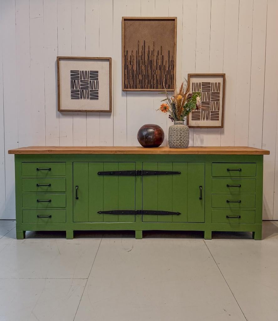 Werkbank, Dressoir, Houten werkbank, Wandmeubel, Toonbank, Antiek en Kunst, Curiosa en Brocante, Ophalen of Verzenden