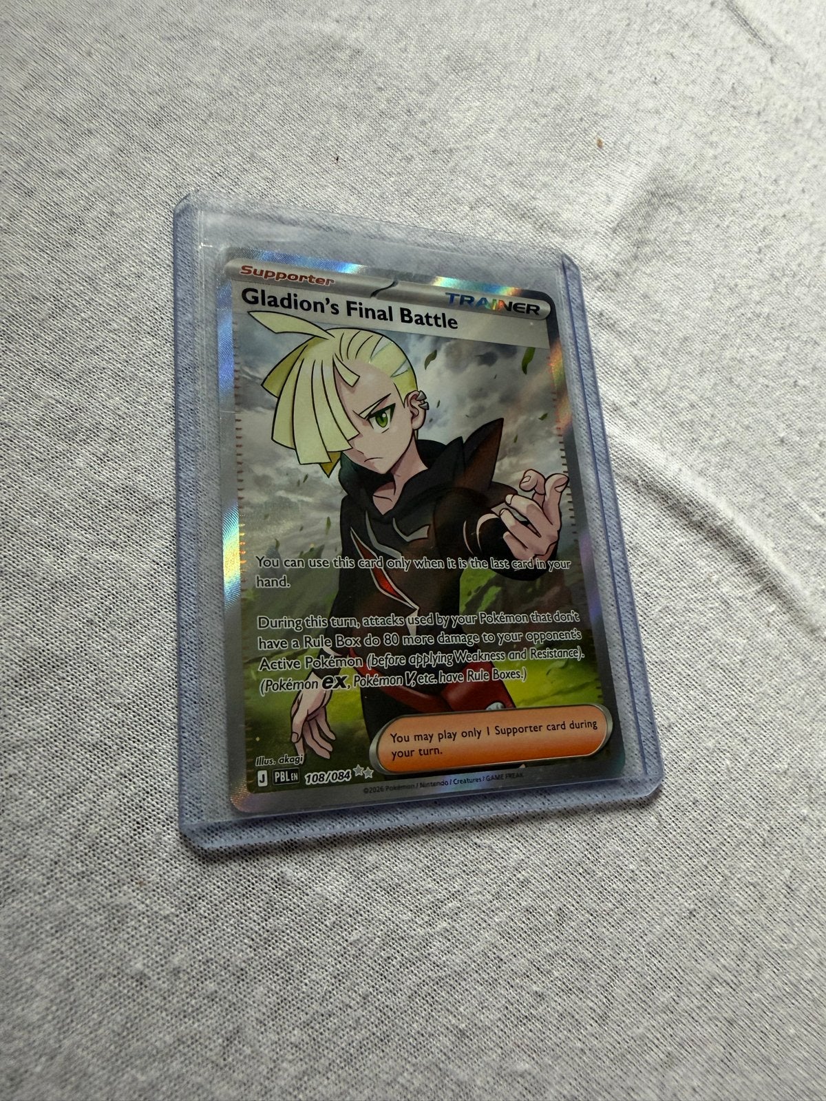 Gladion's Final Battle Full Art Trainer Kaart, Ophalen of Verzenden, Zo goed als nieuw, Losse kaart, Foil