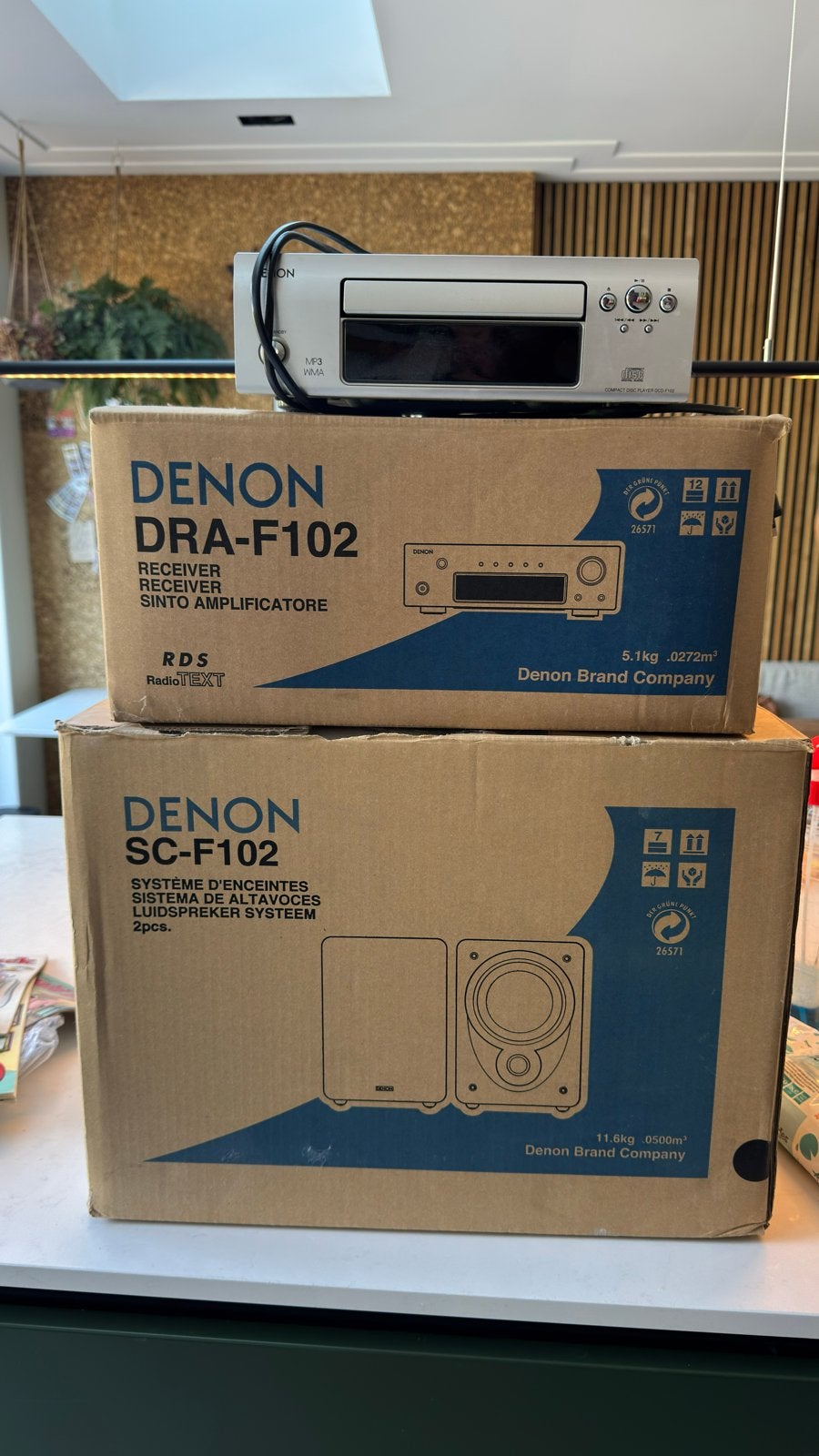 Denon DRA-F102 Receiver, DCD-F102 CD, F102 luidsprekers, Ophalen, Gebruikt, Met radio