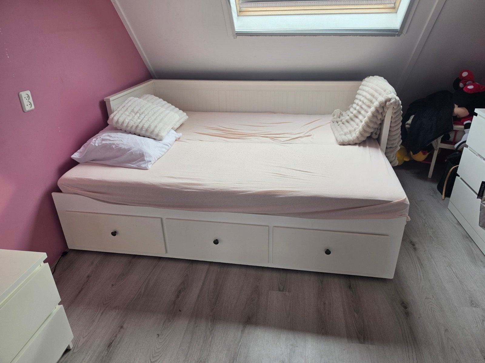 Ikea Hemnes bedbank met 3 lades (excl. matrassen), Ophalen, Wit, Tweepersoons, 80 cm
