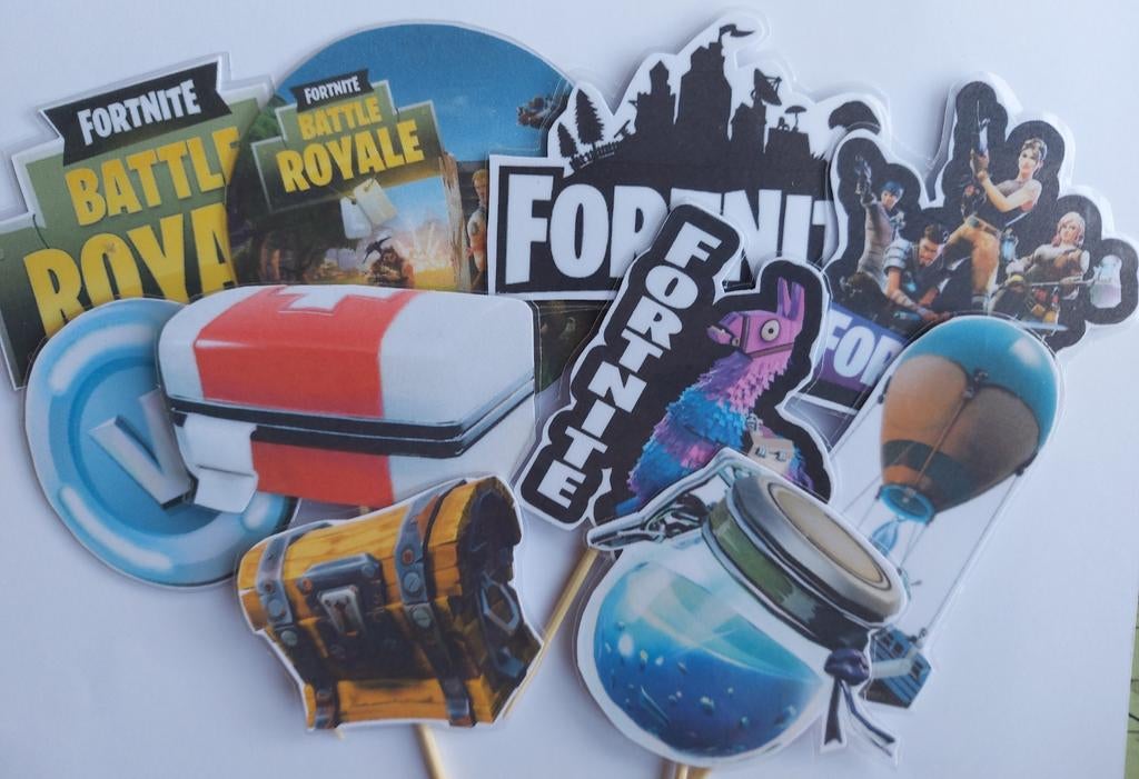 Set van 10 Fortnite traktatie cupcake prikkers, Ophalen of Verzenden, Nieuw, Versiering, Verjaardag